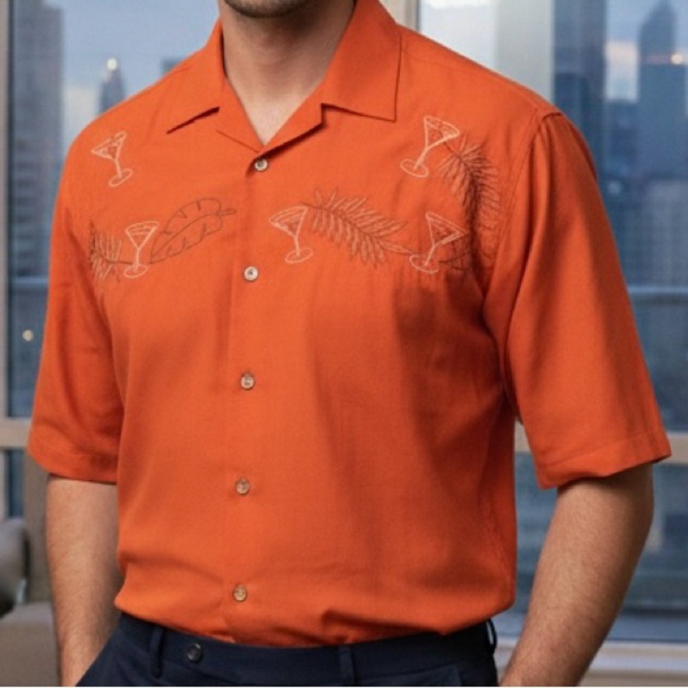 Cocktail Embroidered Button Down Casual Shirt